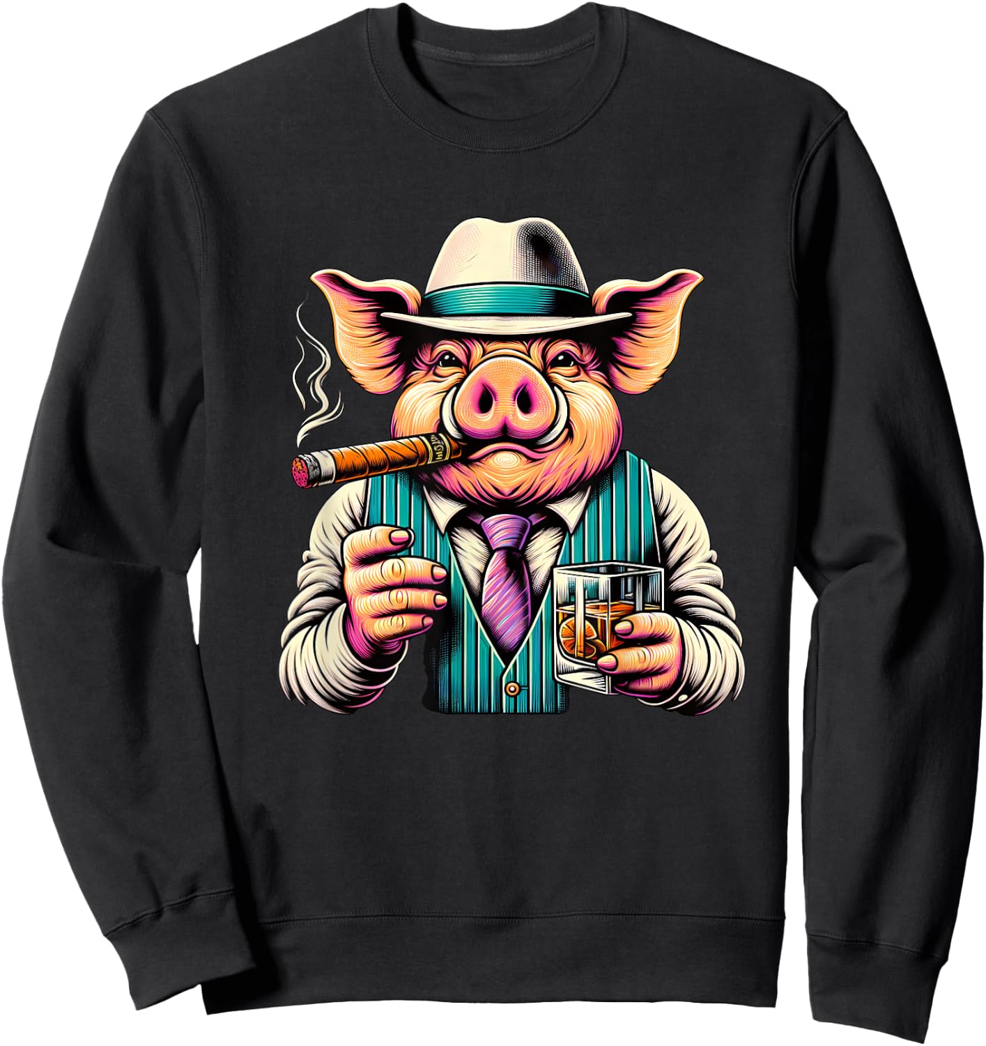 Pig Cigar And Whiskey Sweatshirt - Sweatshirt | Black