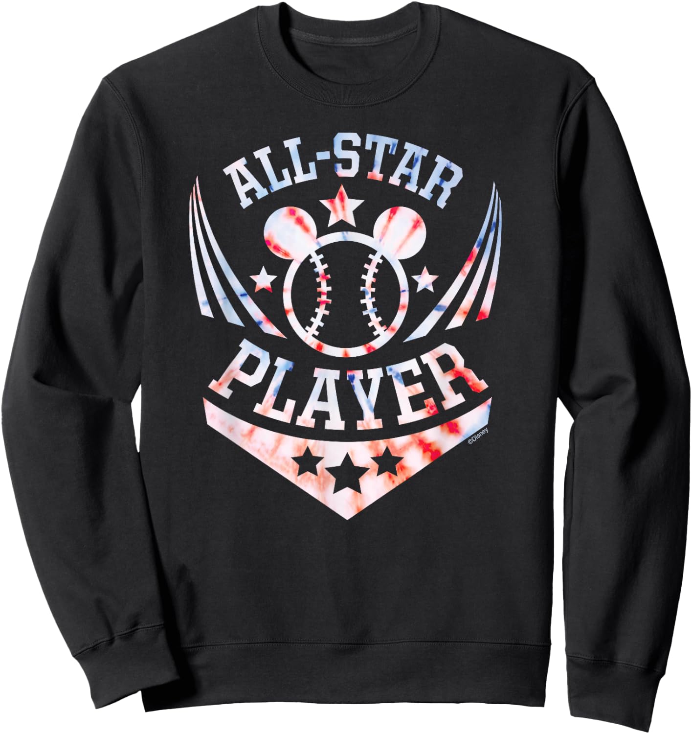 Disney Mickey Mouse Baseball All-Star Player Sports Tie-Dye Sweatshirt - Sweatshirt | Black