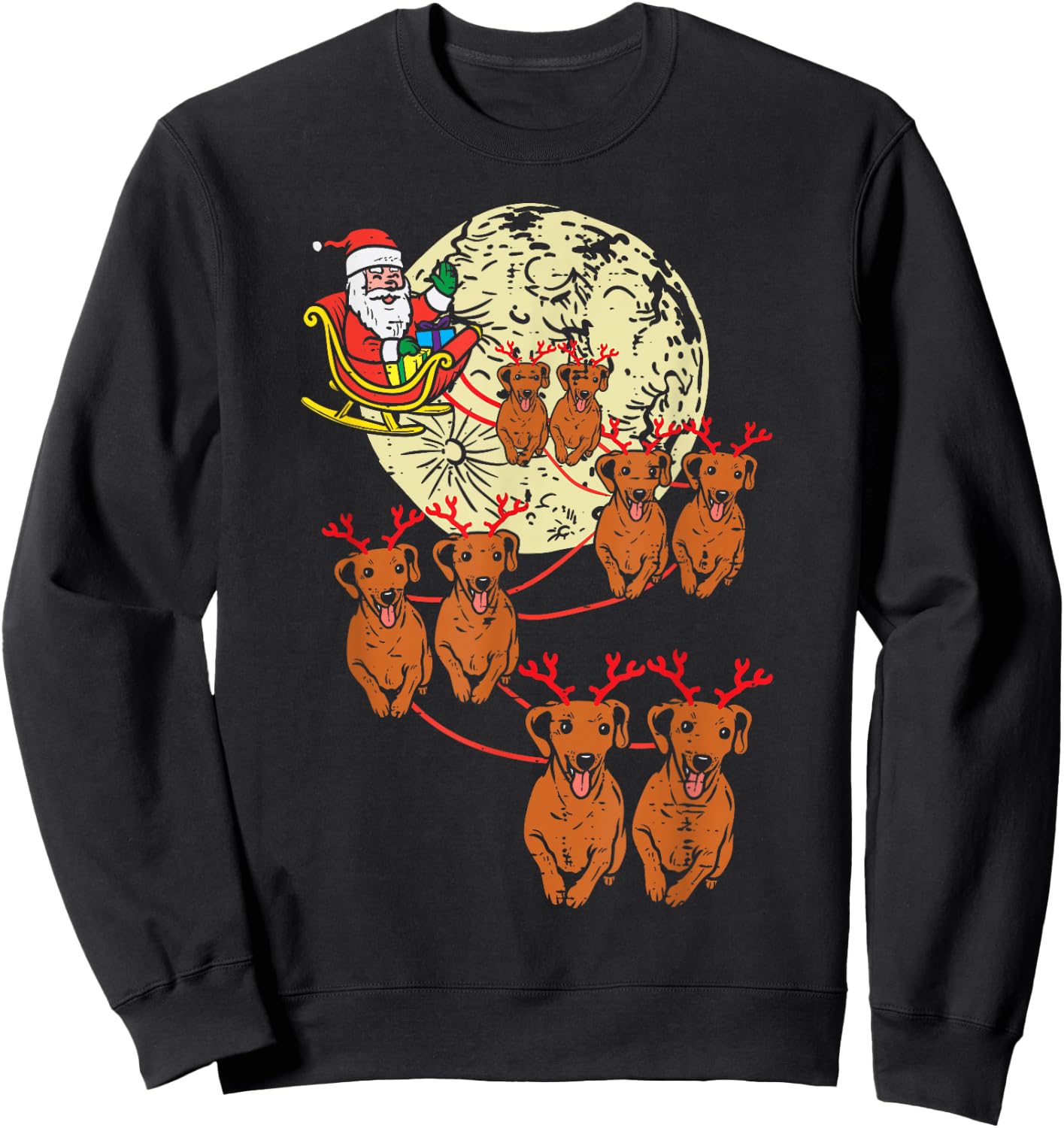 Reindeer Dachshund Santa Christmas Pet Weiner Dog Xmas PJ Sweatshirt - Sweatshirt | Black