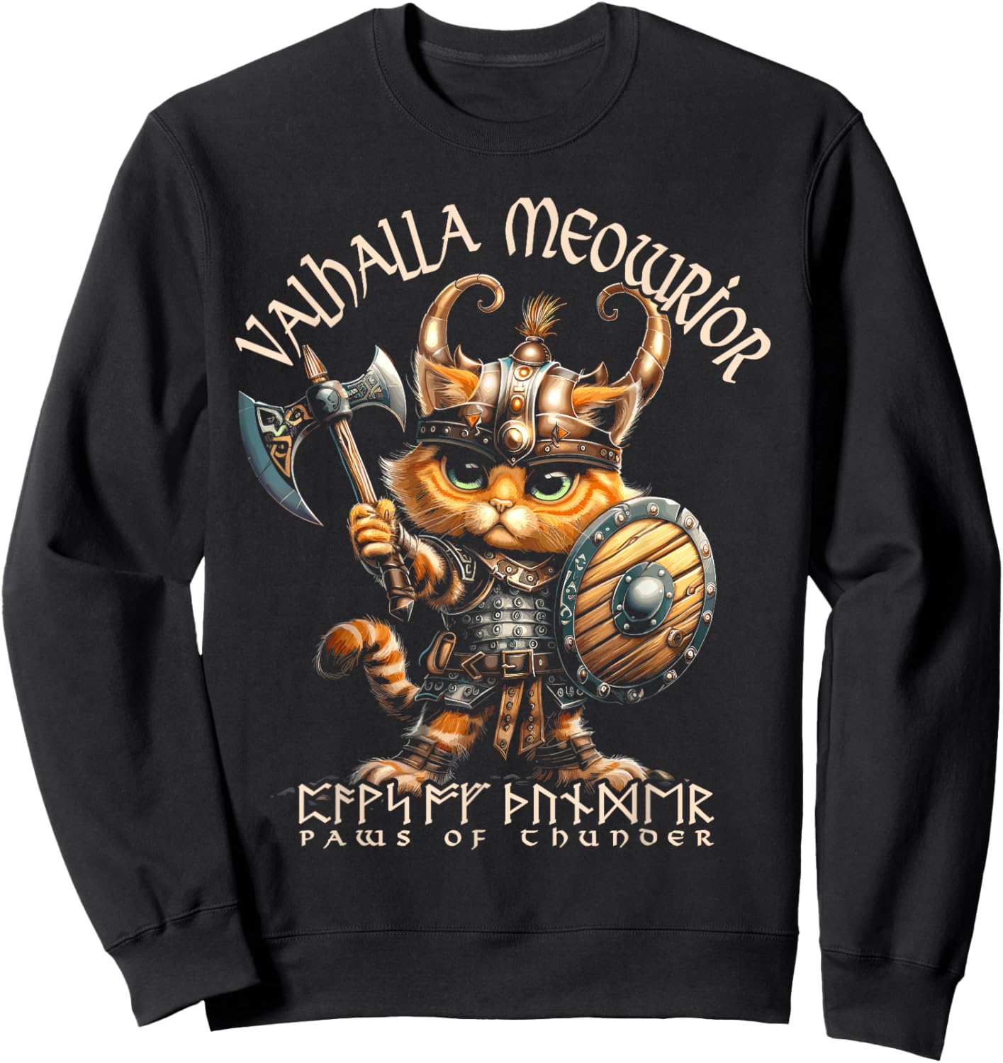 Nordic Norse Valhalla Viking Cat Warrior Men Kids Sweatshirt - Sweatshirt | Black