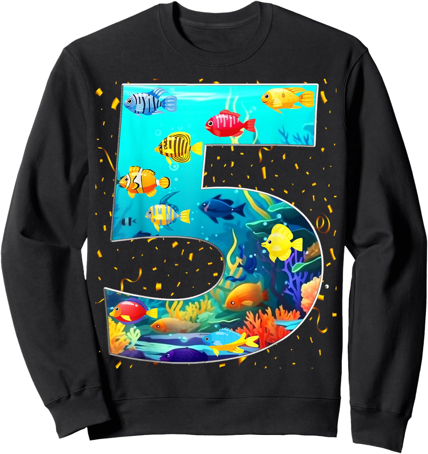 5th Birthday Party 5 Year Old Sea Fish Aquarium Birthday Boy Sweatshirt - Sweatshirt | Black