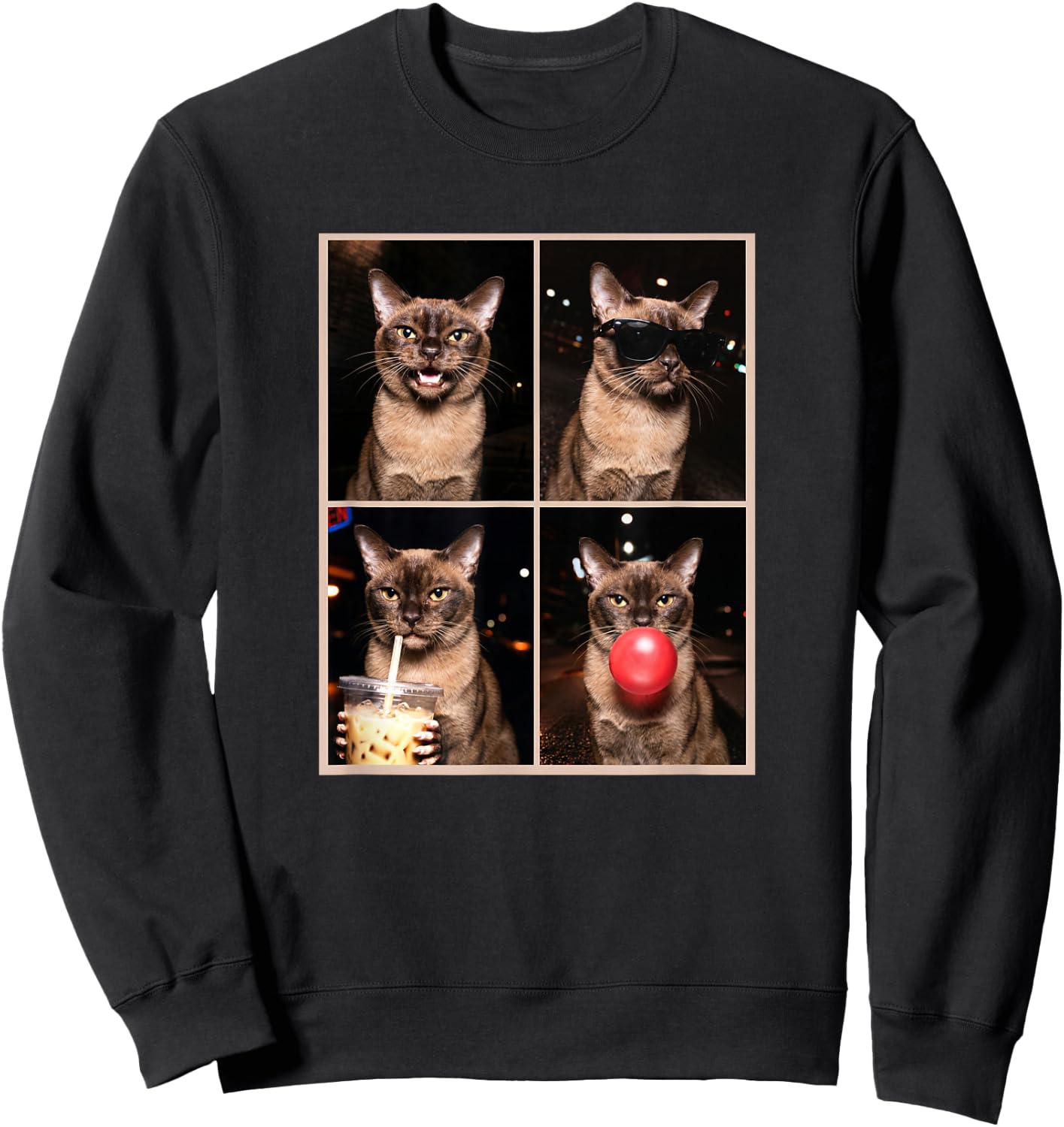 Funny Photo Booth Meme Burmese cat Sweatshirt - Sweatshirt | Black