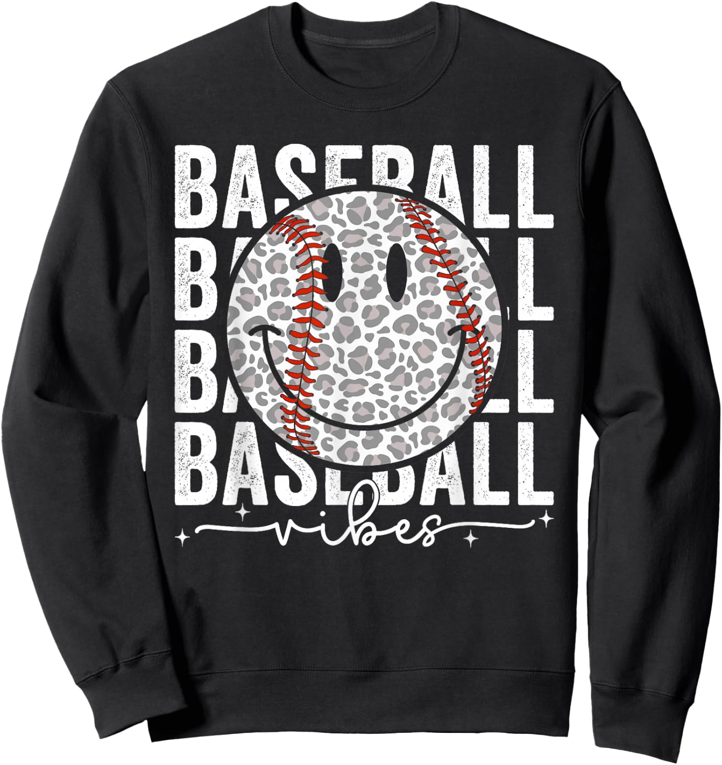 Funny Leopard Baseball Vibes Game Day Softball Life Mom Sweatshirt - Sweatshirt | Black