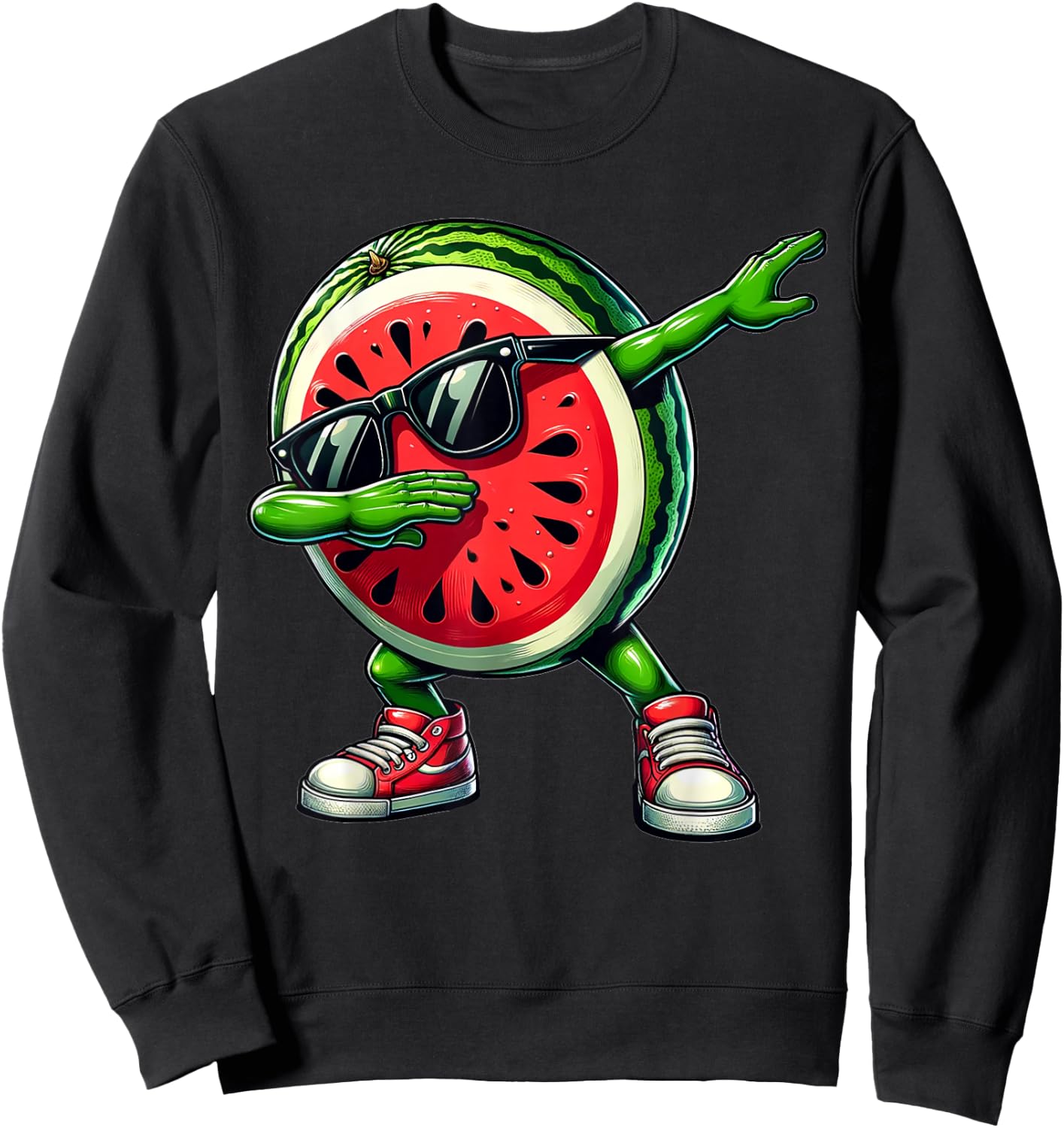 Dabbing Watermelon Funny Melons with Fruit Motif , black Sweatshirt - Sweatshirt | Black
