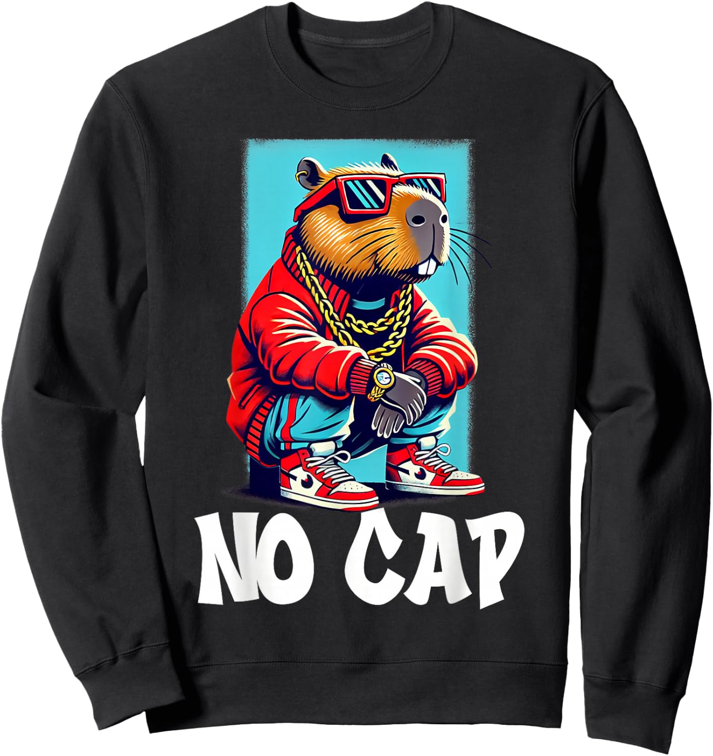 No Cap Capybara Meme Funny Zoomer Hip Hop Humor Sweatshirt - Sweatshirt | Black