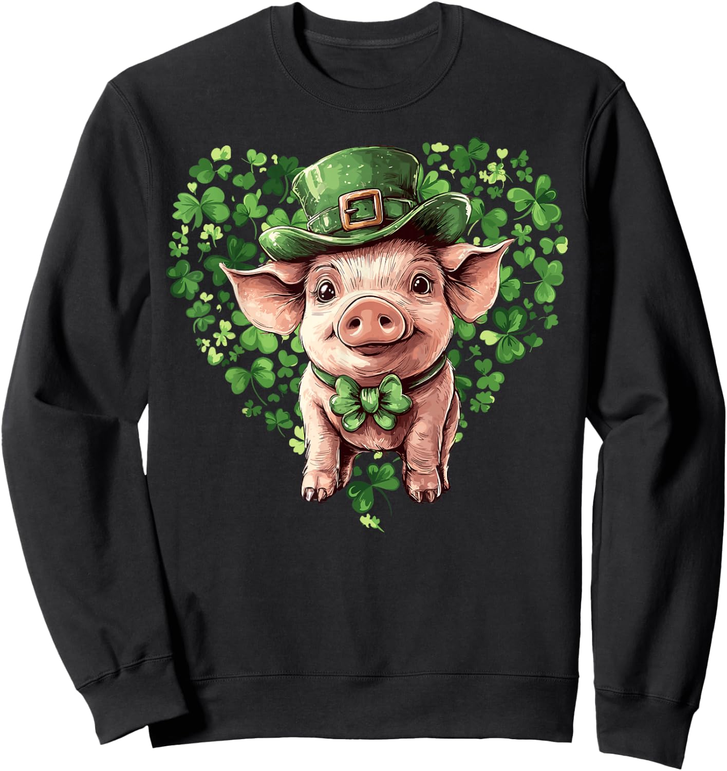 Funny St. Patrick’s Day Pig Lucky Shamrock Irish Farm Sweatshirt - Sweatshirt | Black
