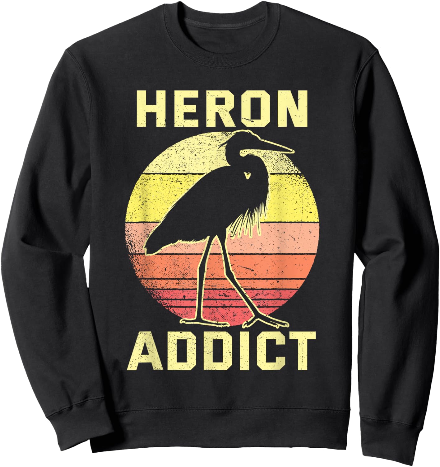 Retro Birding Heron Addict Blue Heron Sweatshirt - Sweatshirt | Black