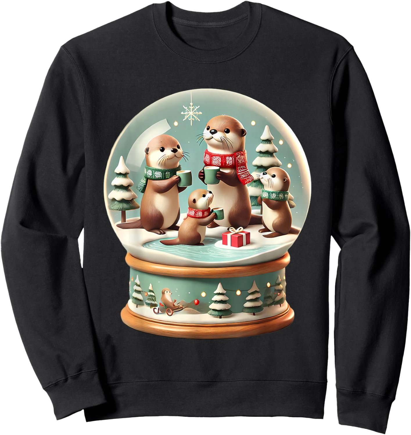 Christmas Otter Snow Globe Scene Family Holiday Xmas Sweatshirt - Sweatshirt | Black