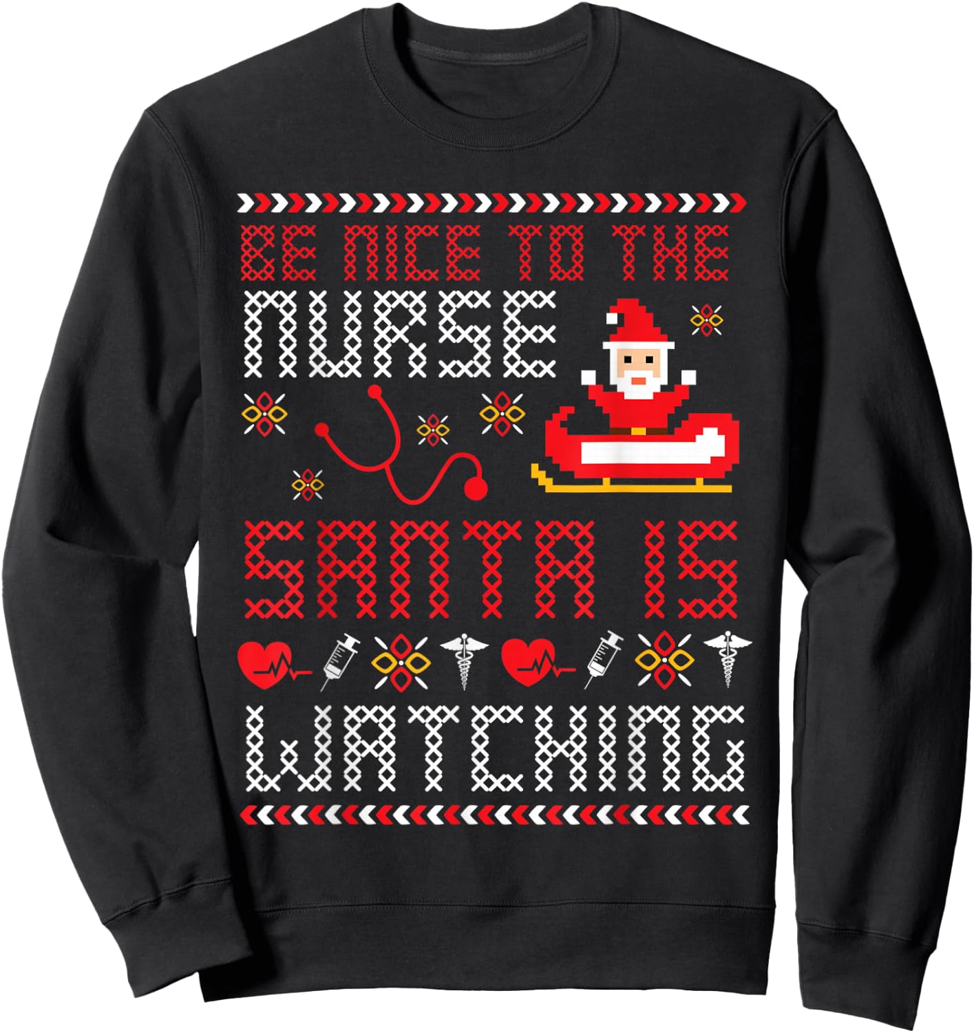 Christmas Santa Nurse Ugly Christmas Sweater Sweatshirt - Sweatshirt | Black