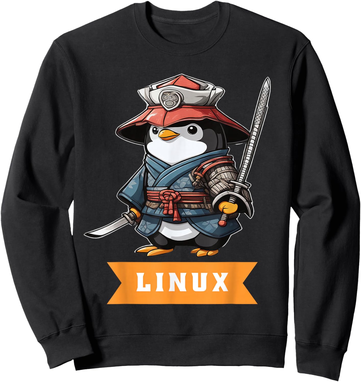 Linux Samurai Programming Penguin Nerd IT Warrior Sweatshirt - Sweatshirt | Black