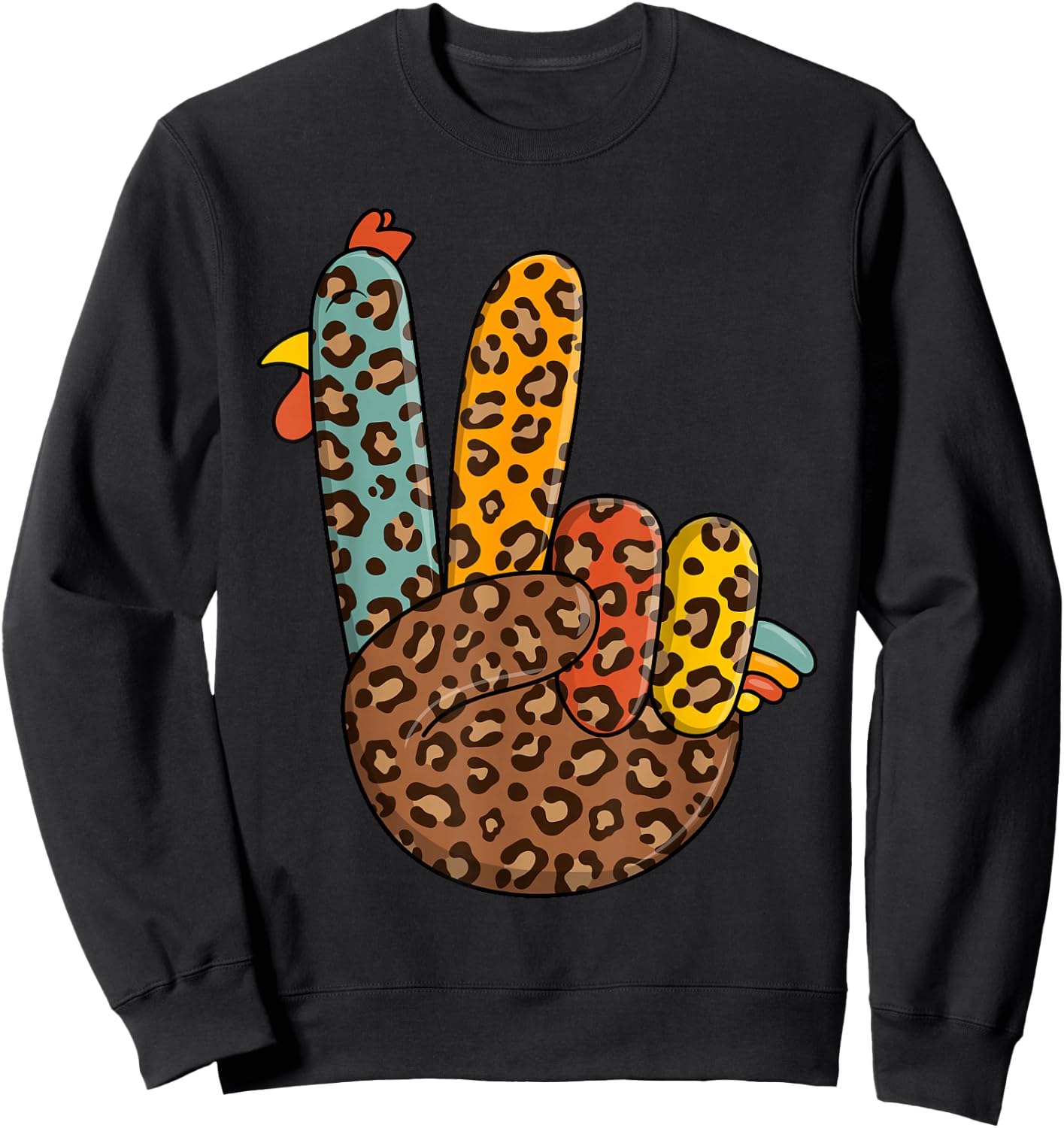 Peace Sign Turkey Hand Cool Thanksgiving Hippie Men Women Sweatshirt - Sweatshirt | Black