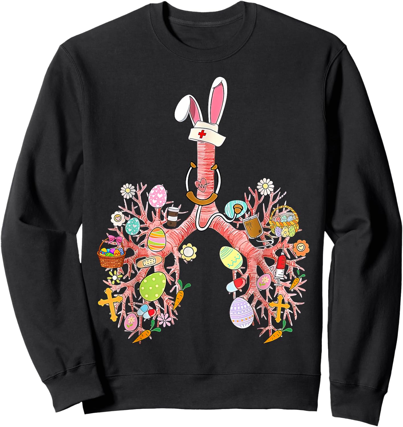 Bunny Lungs Respiratory Nurse Easter Day RT Therapist Eggs Sweatshirt - Sweatshirt | Black