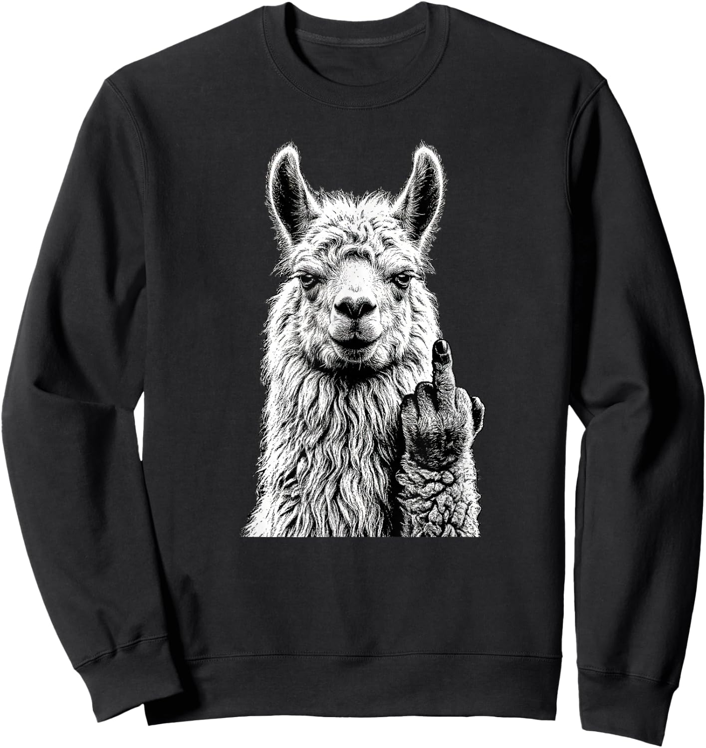 Funny Llama Alpaca Middle Finger Graphic Sweatshirt - Sweatshirt | Black