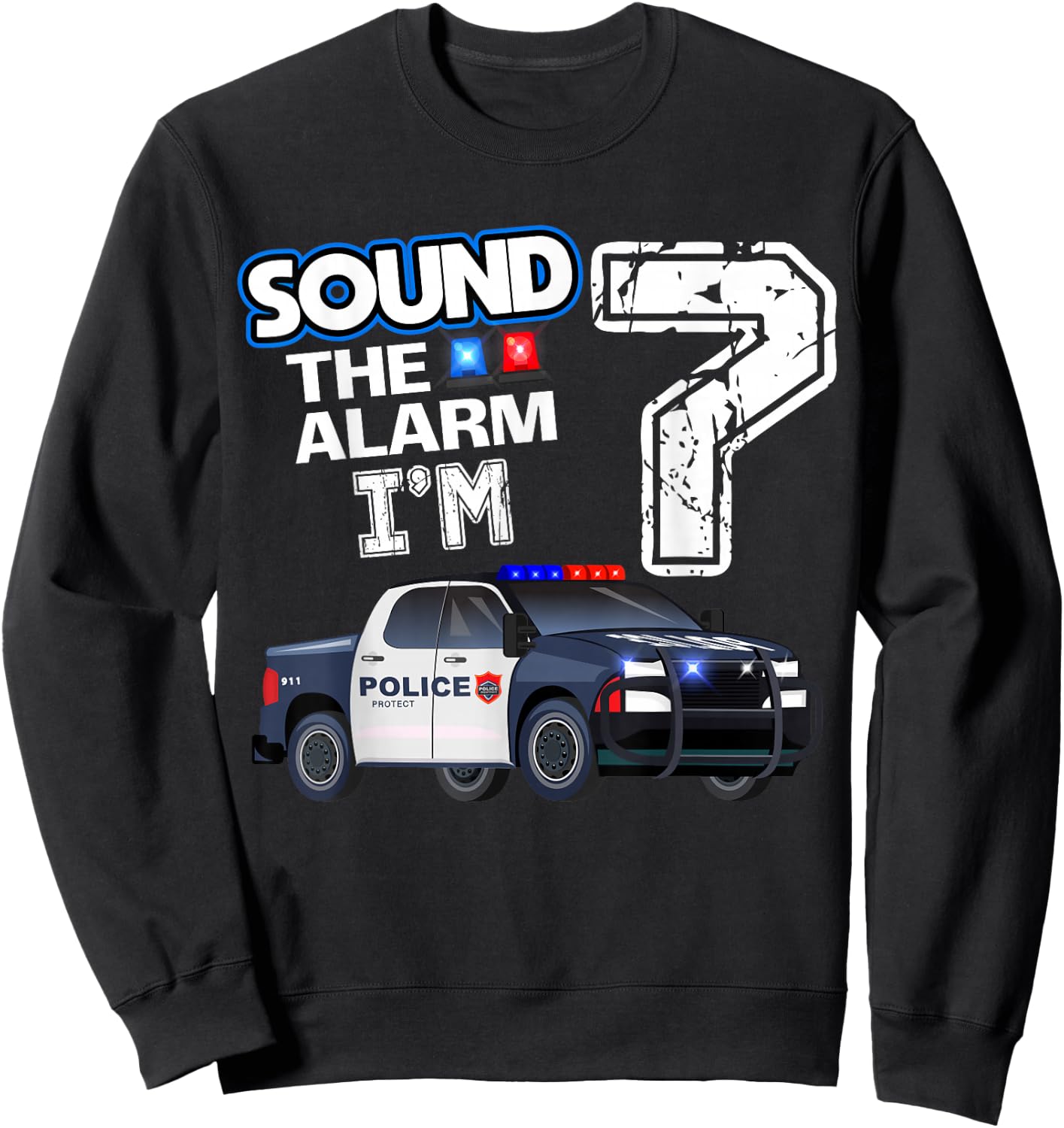 7th B-Day Police Car Policeman Officer Birthday 7 Year Old Sweatshirt - Sweatshirt | Black