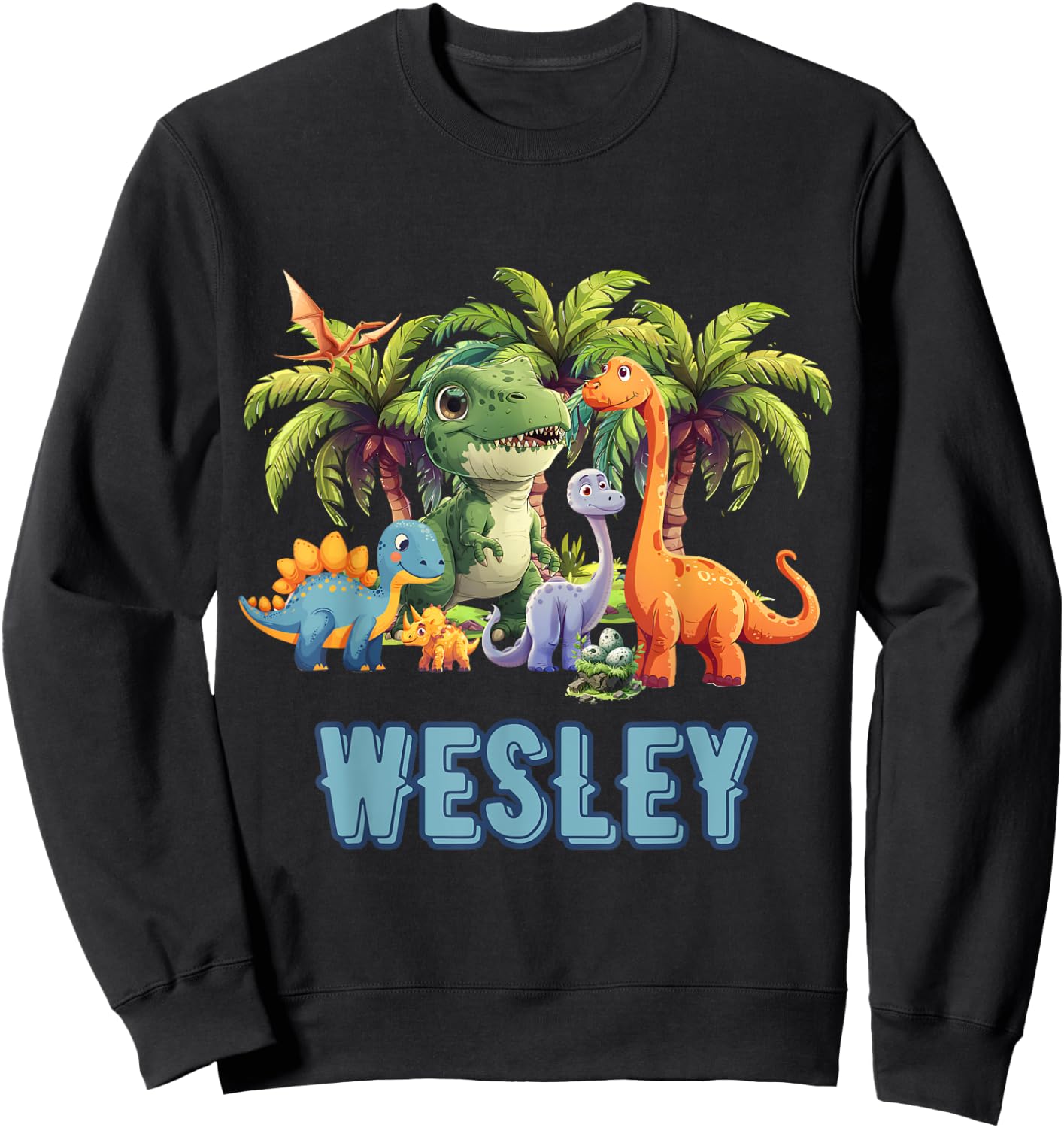 WESLEY Dinosaur Personalized Custom First Name Toddler Boy Sweatshirt - Sweatshirt | Black