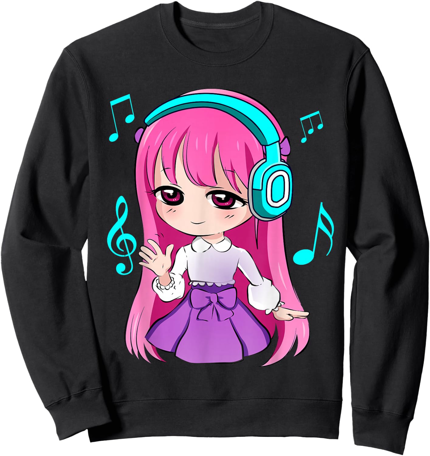 Anime and Music Girl for Teen Chibi Graphic Anime Girl Sweatshirt - Sweatshirt | Black