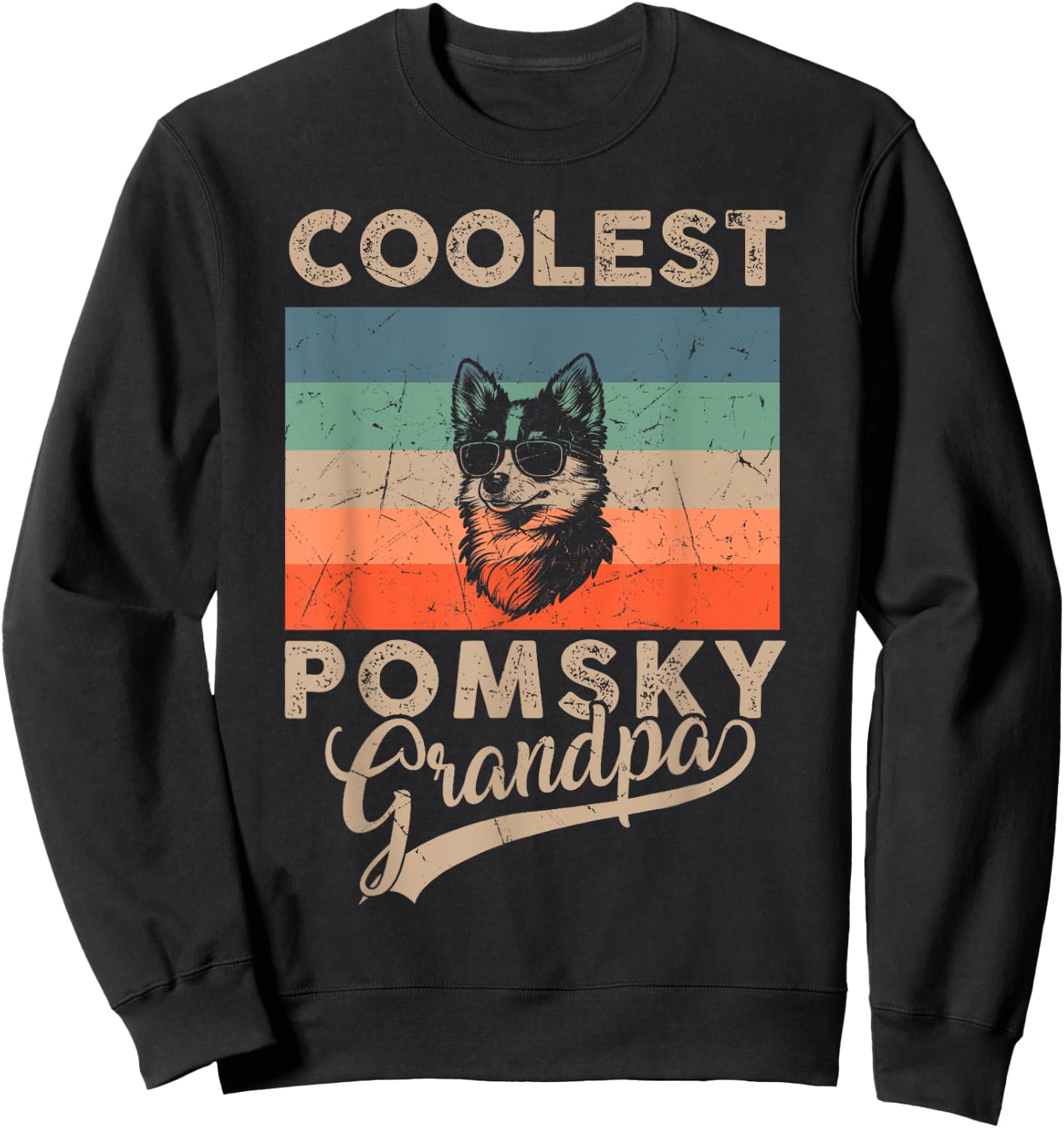 Coolest Pomsky Grandpa Gifts Funny Dog Grandpa Retro Sweatshirt - Sweatshirt | Black