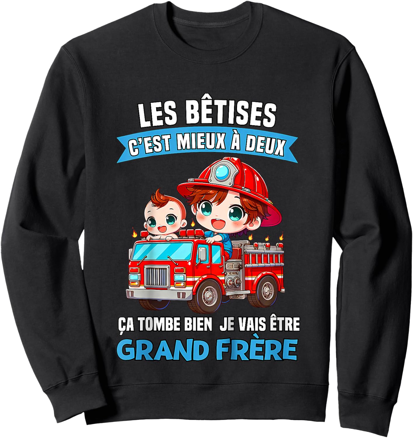 Child Les Betises C'est mieux A Deux Ca Tombe Bien Grand Brother , Black, 2 Sweatshirt - Sweatshirt | Black