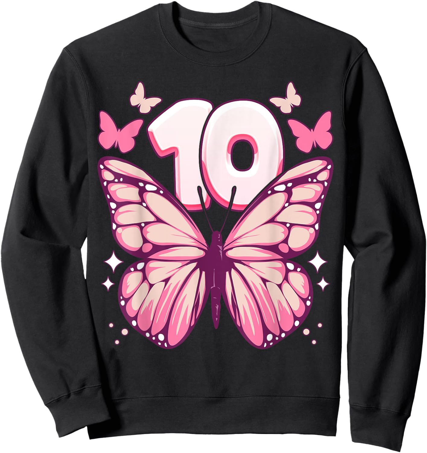 Geburtstag Mädchen 10 Jahre, Schmetterlinge und Nummer 10 Sweatshirt - Sweatshirt | Black
