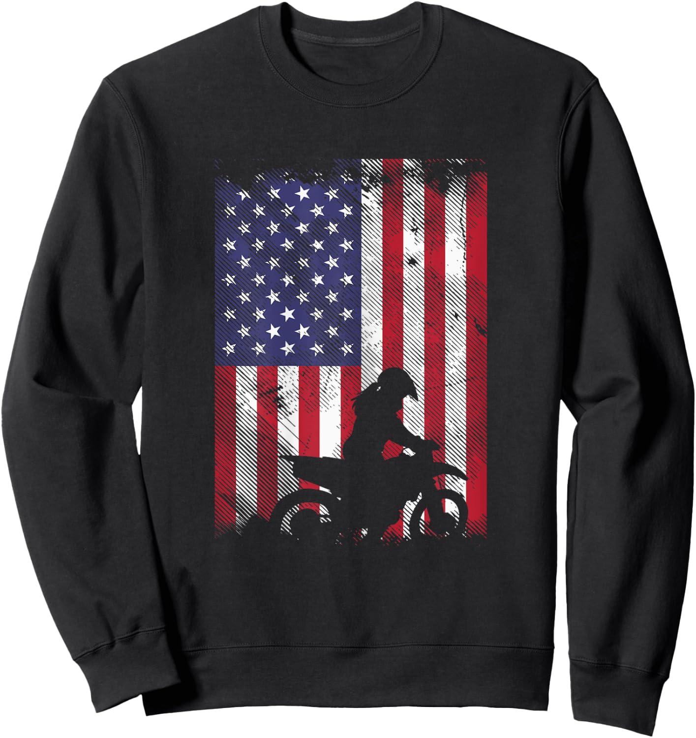 American Flag Dirt Bike Girl Vintage Motocross Racing Gift Sweatshirt - Sweatshirt | Black