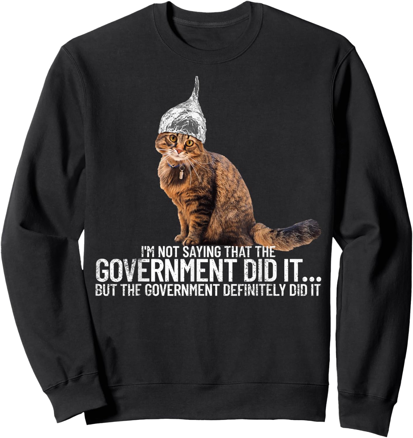 Conspiracy Cat Government Conspiracy Theory Tin Foil Hat Sweatshirt - Sweatshirt | Black