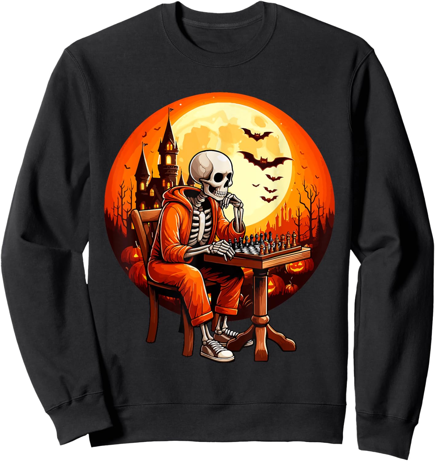 Skeleton Halloween Costume Chess Player Sport Lover Kids Sweatshirt - Sweatshirt | Black