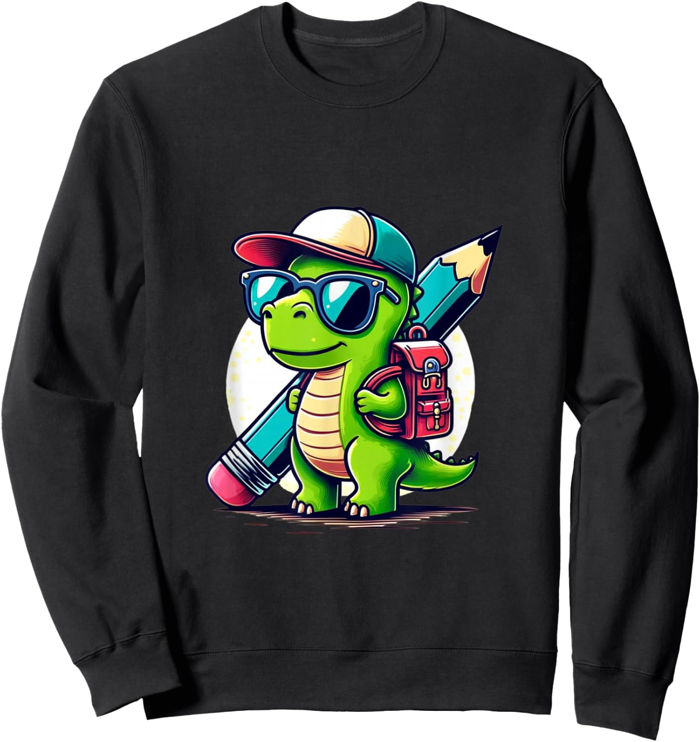 Dinosaur School Pen Dino Cartoon Back to School Sweatshirt - Sweatshirt | Black