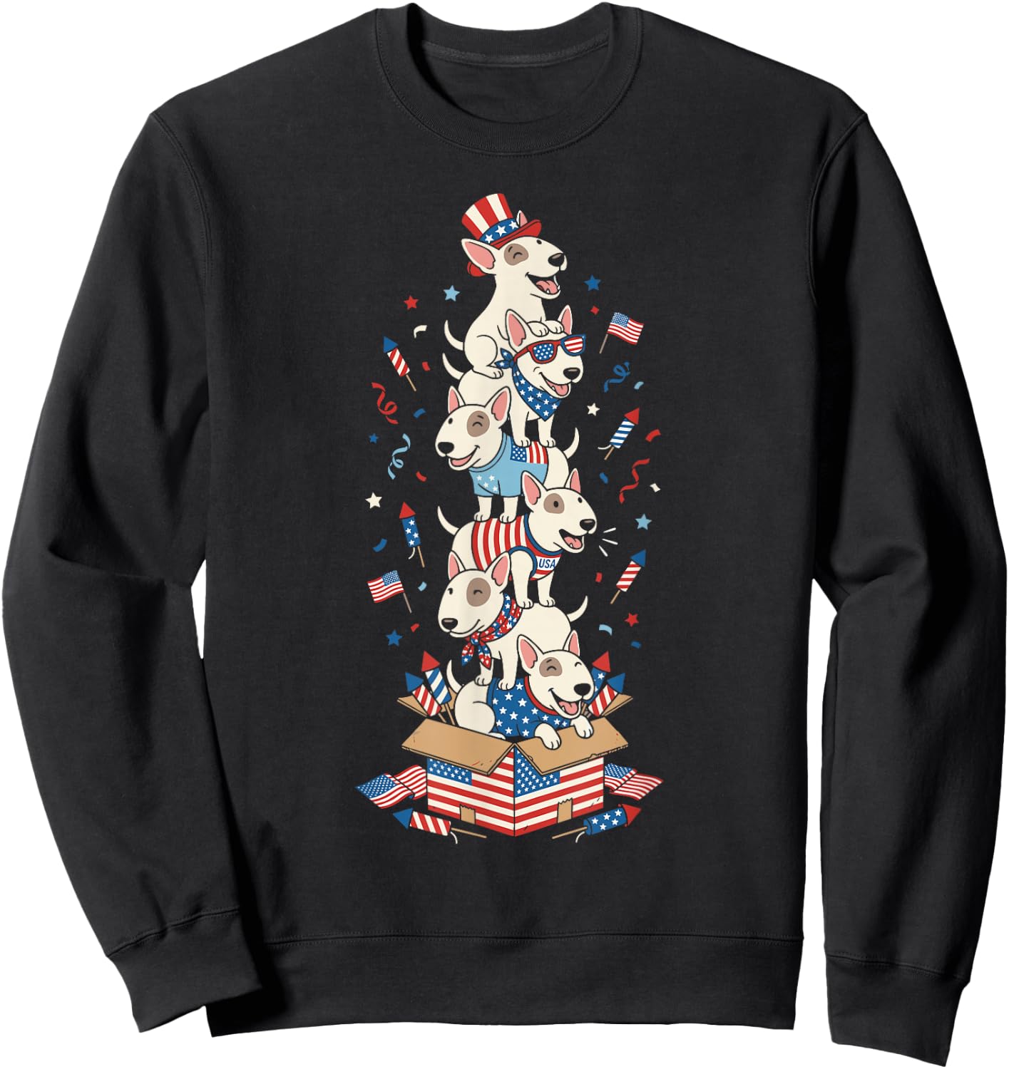 Bull Terrier American USA Flag Memorial Day 4th of July Sweatshirt - Sweatshirt | Black