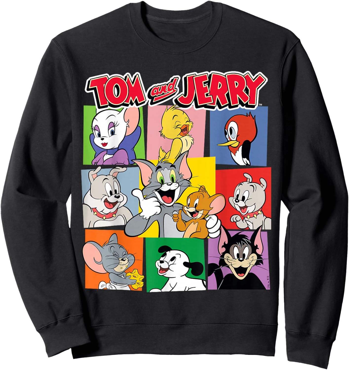 Tom and Jerry Character Squares Sweatshirt - Sweatshirt | Black
