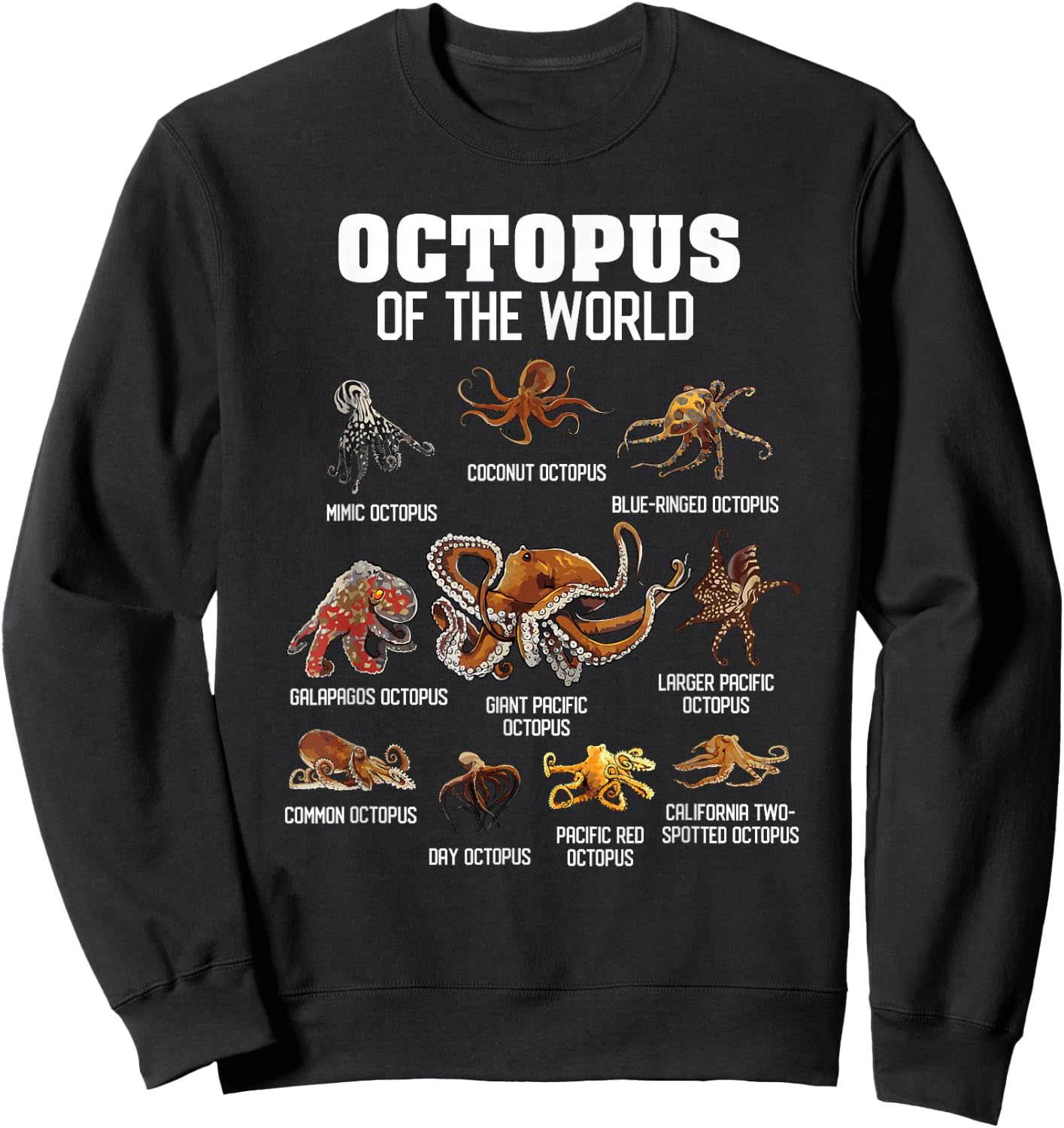 Octopus Shirt Cephalopod Animals of The World Octopus Lover Sweatshirt - Sweatshirt | Black