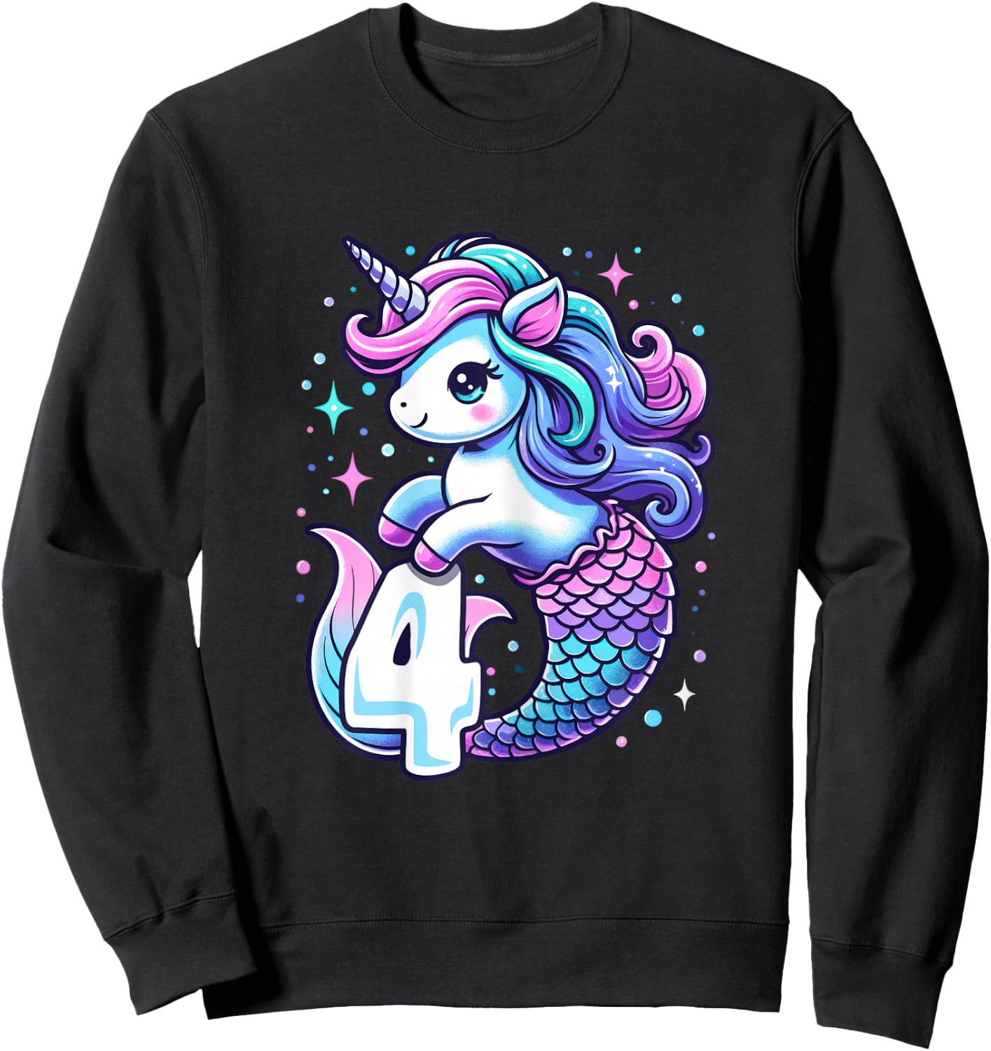 Unicorn Mermaid 4th Birthday 4 Year Old Party Girls Outfit Sweatshirt - Sweatshirt | Black