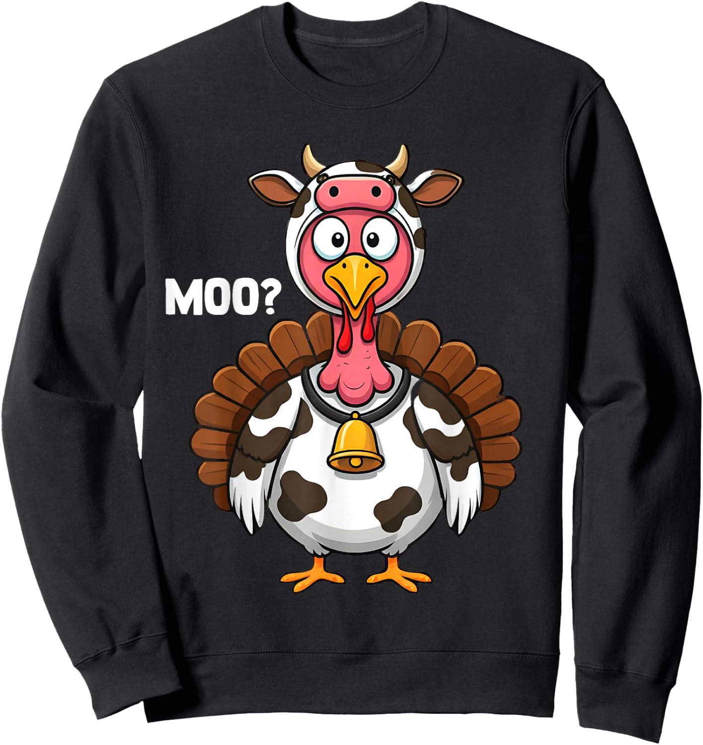 Turkey Moo Cow Funny Thanksgiving 2025 Sweatshirt - Sweatshirt | Black