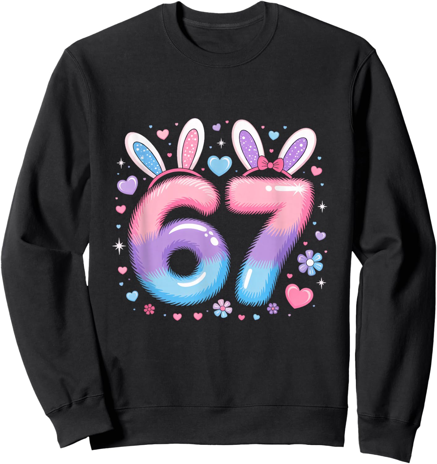67 Six Seven Girls Youth Purple Pink Bunny 67 Sweatshirt - Sweatshirt | Black