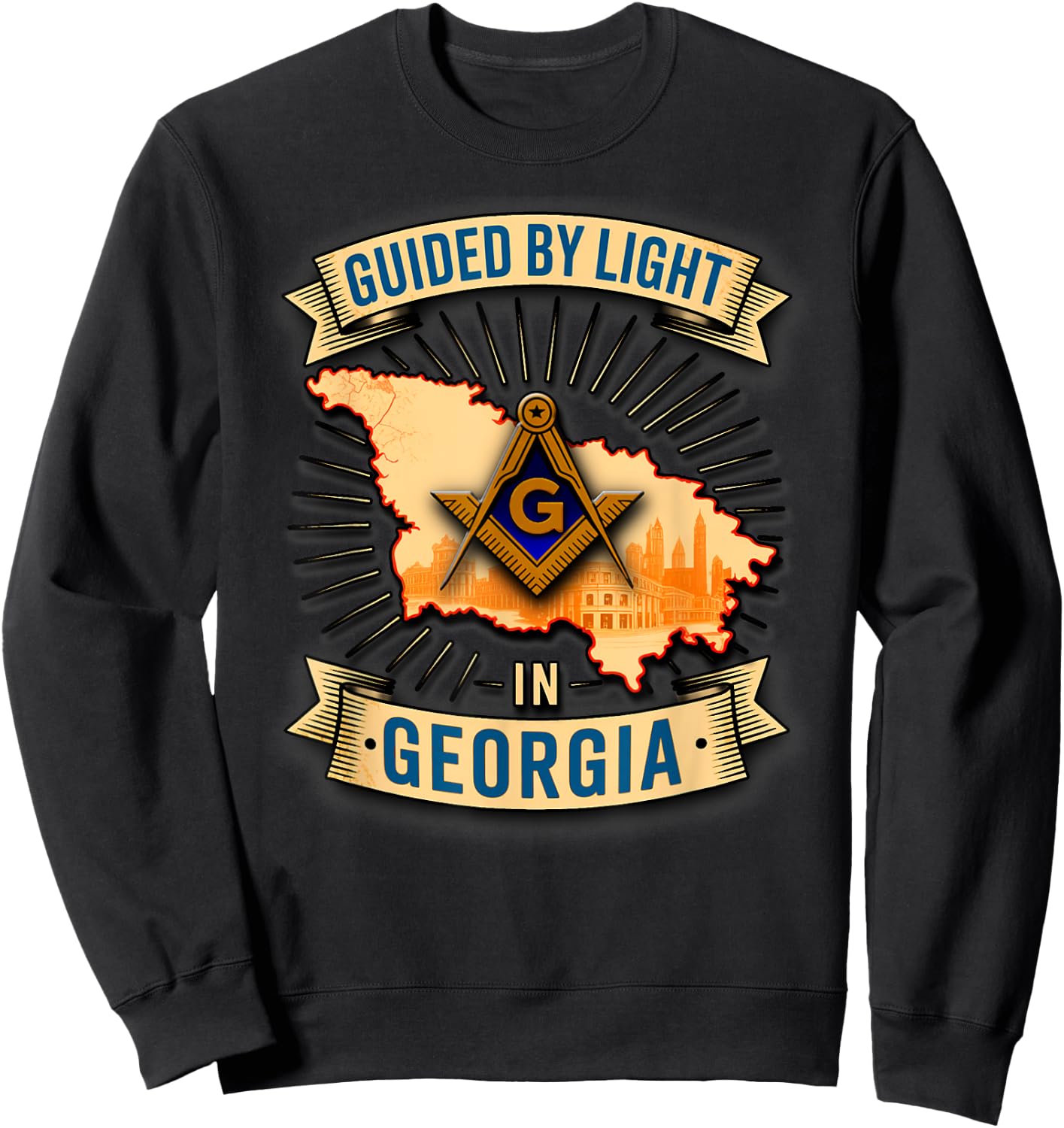 Masonic_symbol with"GUIDED_BY LIGHT in_Georgia"S&C Sweatshirt - Sweatshirt | Black