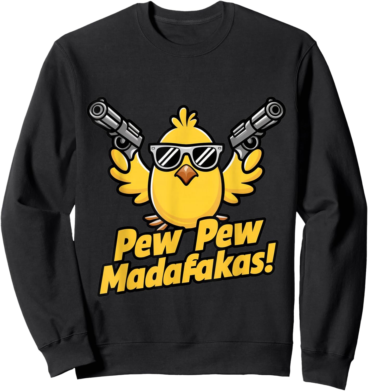 Pew Madafakas Pew Retro Chick with Guns for Duck Enthusiasts Sweatshirt - Sweatshirt | Black