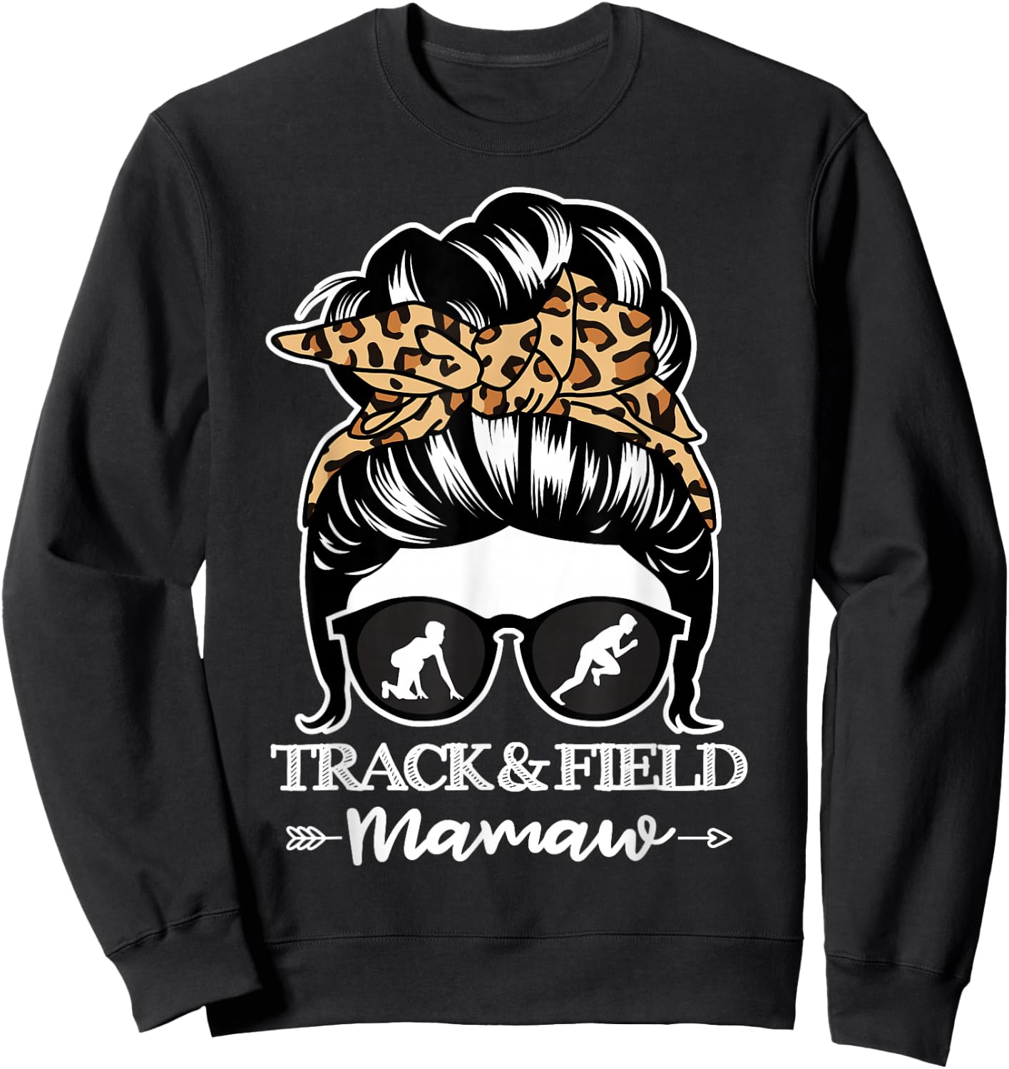 Track and Field Mamaw Messy Bun Hair Funny Athlete Mamaw Sweatshirt - Sweatshirt | Black