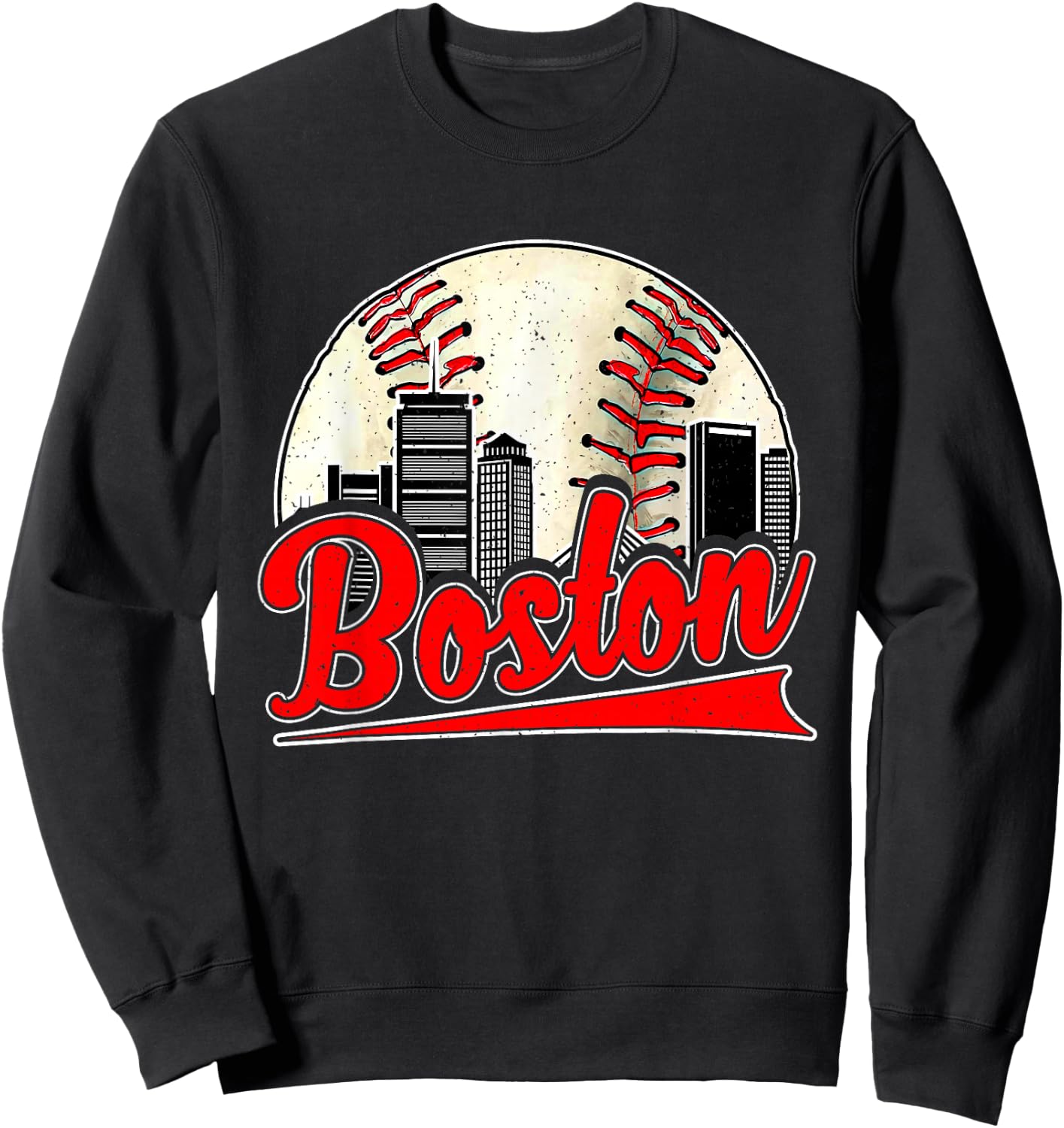 Boston Cityscape Vintage Baseball Lover Women Men Sweatshirt - Sweatshirt | Black