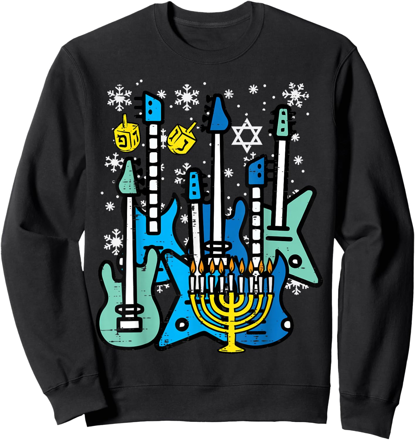 Hanukkah Guitars Chanukah Jewish Rock Rocker Men Boys Kids Sweatshirt - Sweatshirt | Black