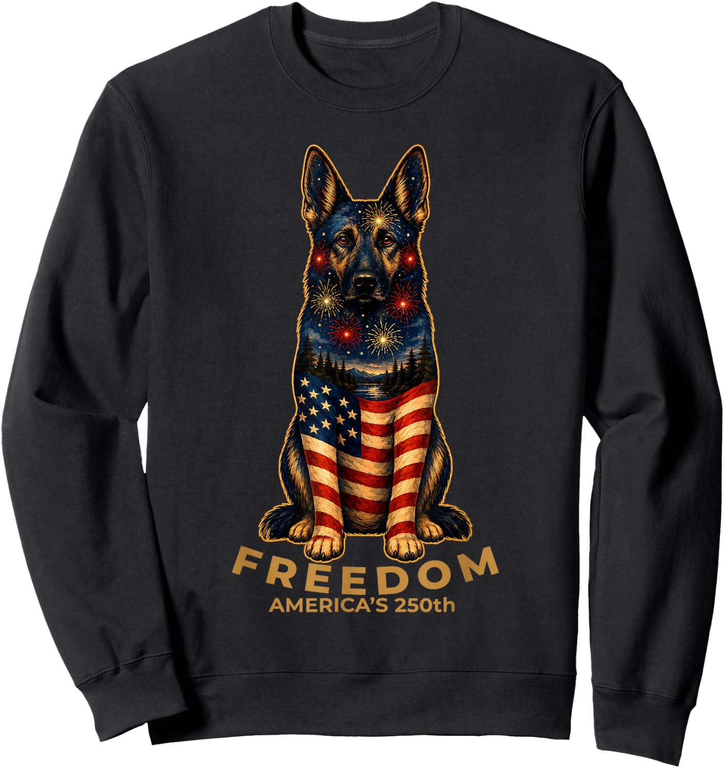 Freedom America's 250th German Shepherd Dog Patriotic Sweatshirt - Sweatshirt | Black