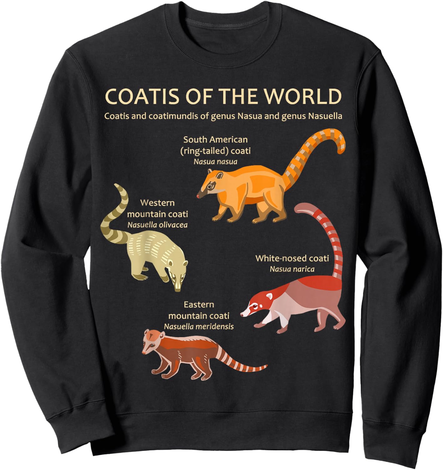 Coati and Coatimundi Species Animal Artwork Sweatshirt - Sweatshirt | Black