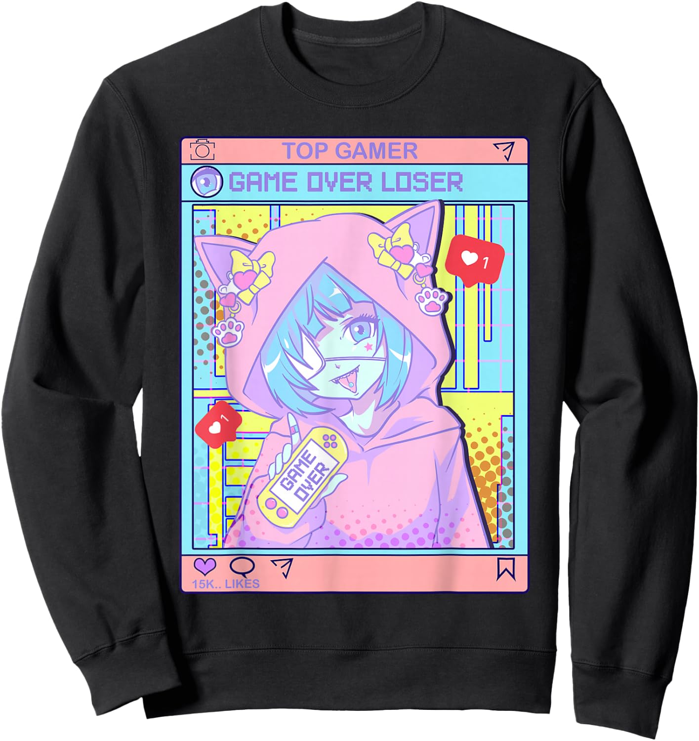 Kawaii Pastel Goth Girl Anime Gamer Game Over Loser Sweatshirt - Sweatshirt | Black