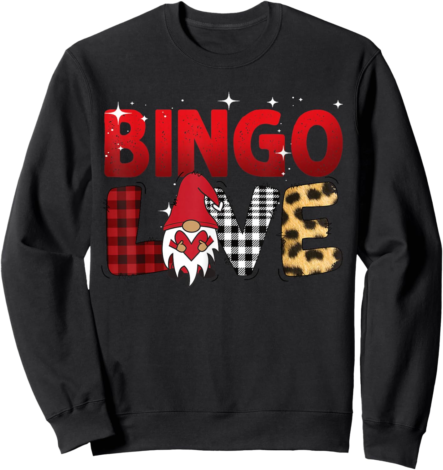 Bingo Love Buffalo Plaid Women Men Gnome Bingo Sweatshirt - Sweatshirt | Black