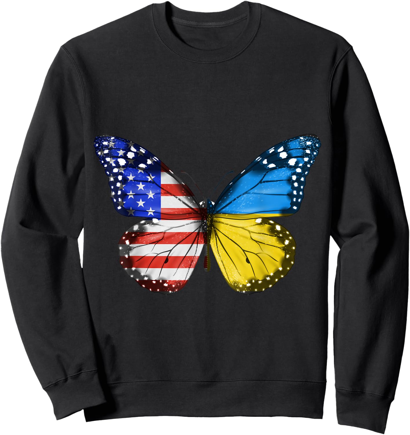 American Ukrainian Flag Butterfly America Ukraine Sweatshirt - Sweatshirt | Black