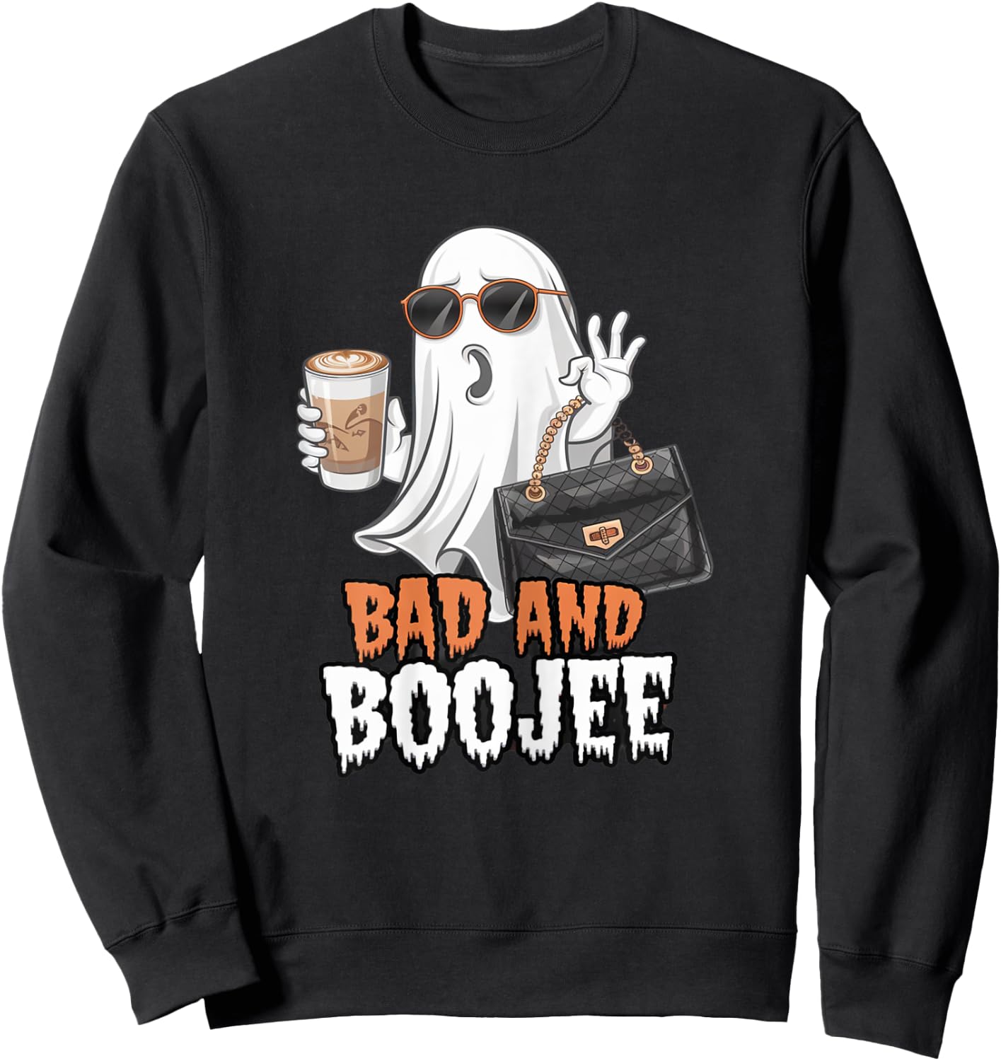 Halloween B00Jee Ghost Funny Spooky Season Bad and Boo-Jee Sweatshirt - Sweatshirt | Black