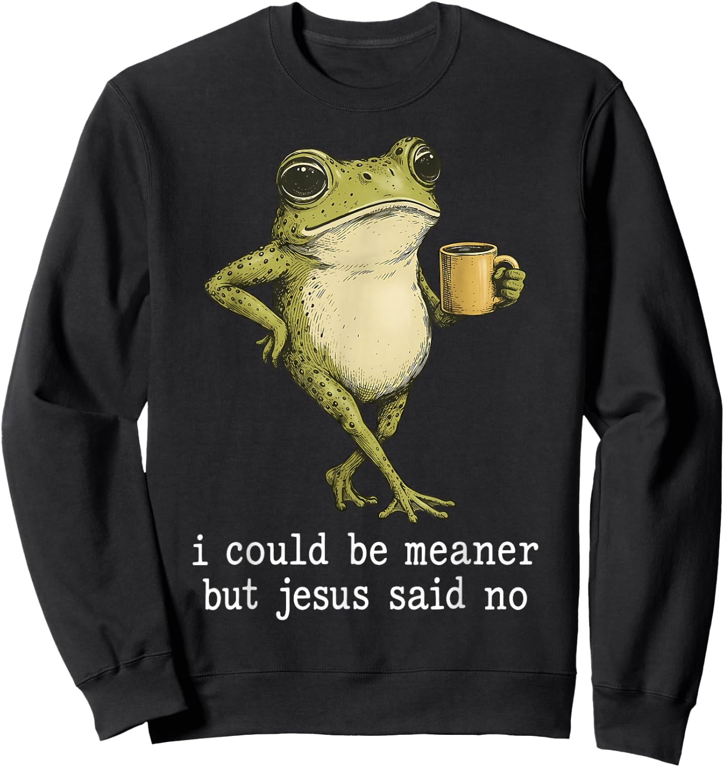 I Could Be Meaner But Jesus Said No Frog Coffee Sweatshirt - Sweatshirt | Black