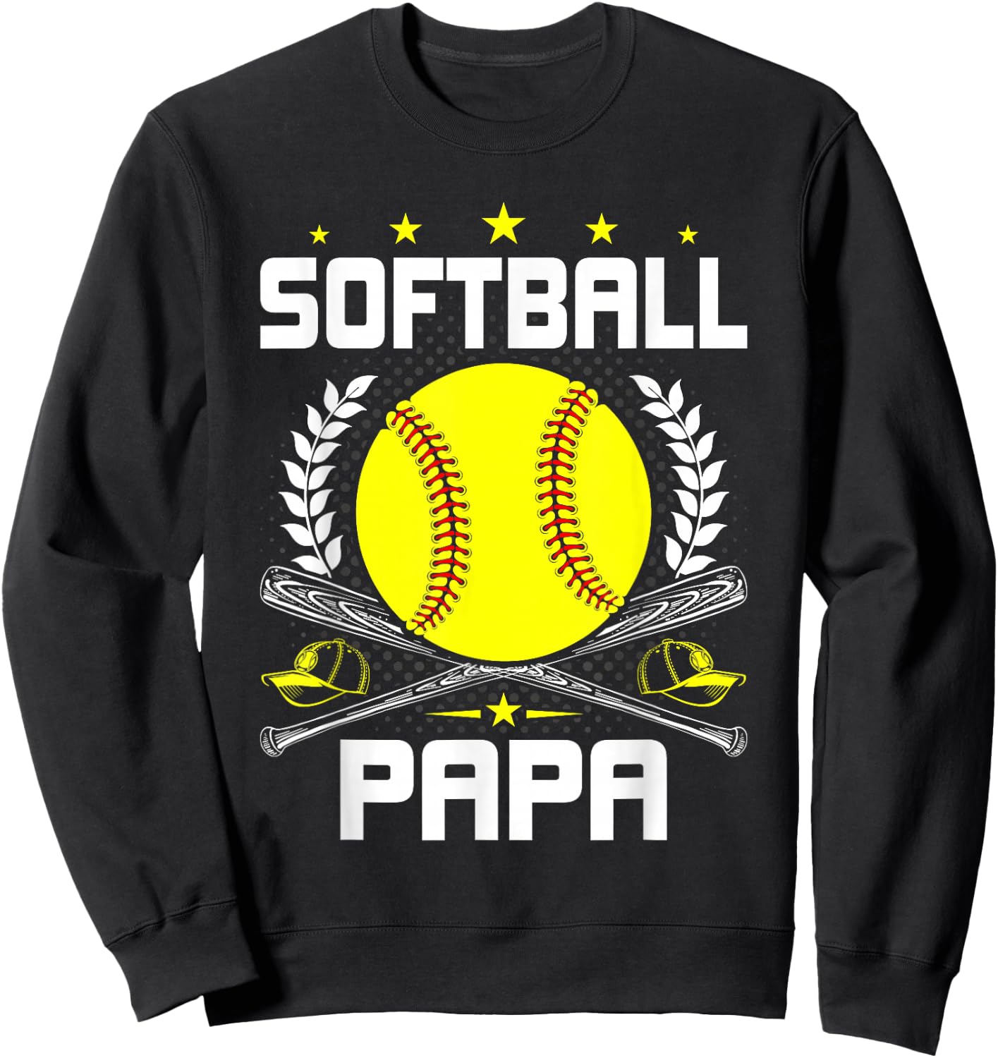 Softball Papa Baseball Lover Dad Sweatshirt - Sweatshirt | Black