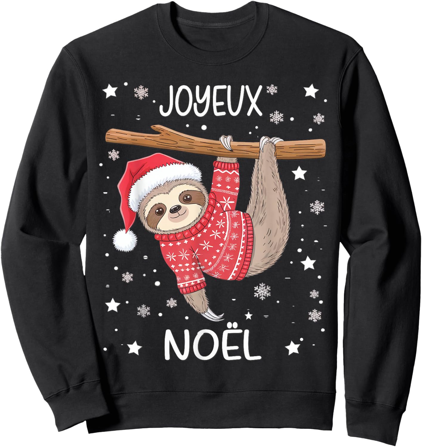 Joyeux Noël French Sloth Hanging Merry Christmas Sweatshirt - Sweatshirt | Black