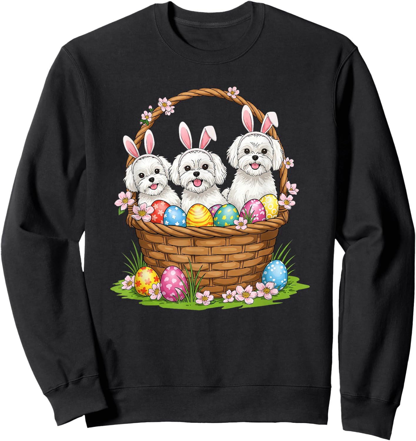 Maltese Bunny Easter Basket Egg Easter Day Kids Sweatshirt - Sweatshirt | Black