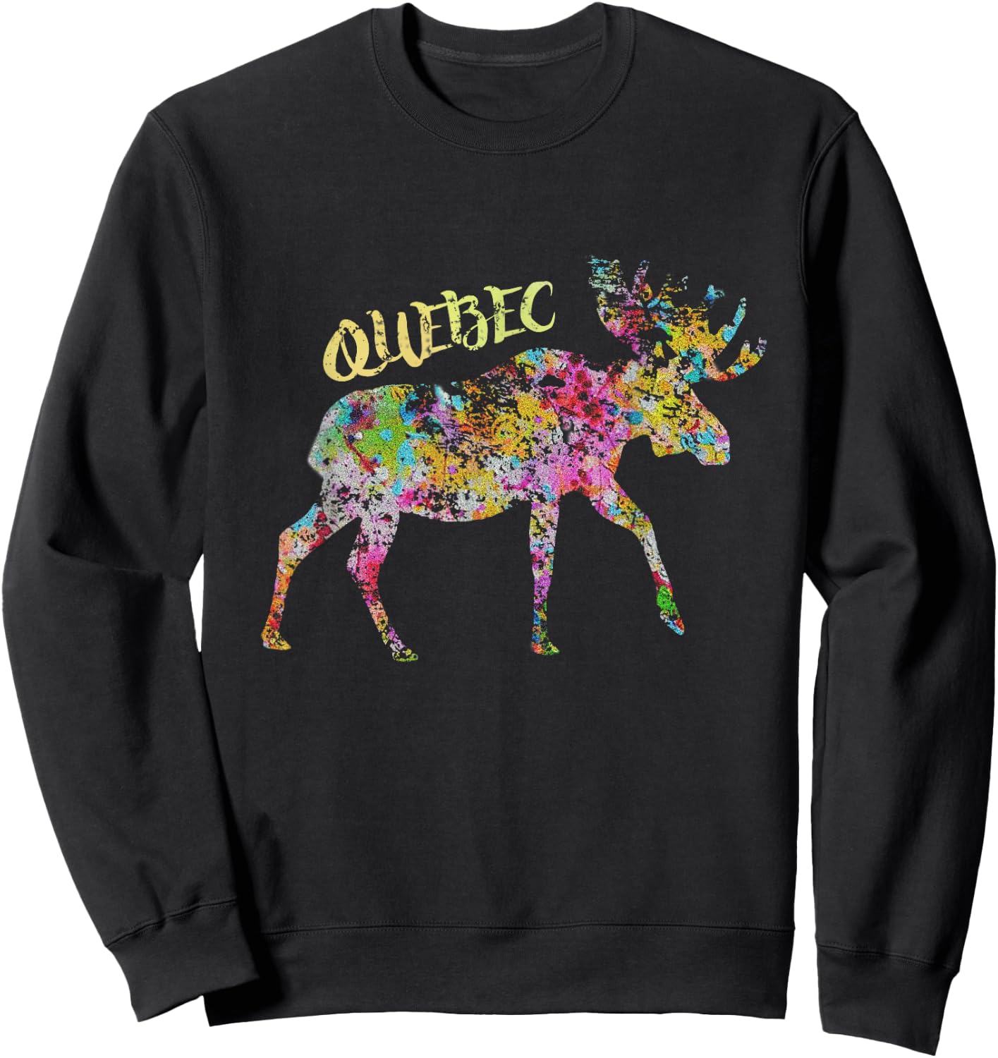 Quebec Moose Graphic | Québec Canada Sweatshirt - Sweatshirt | Black