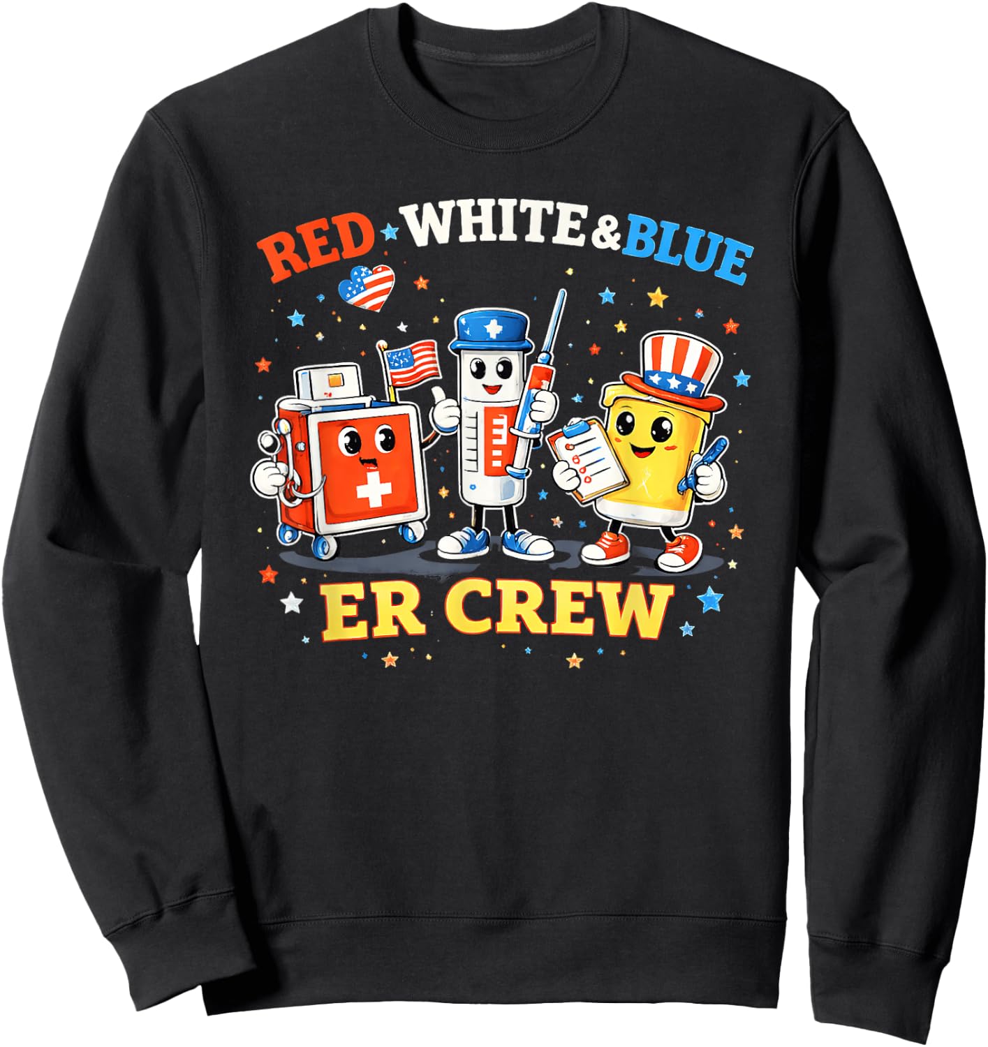 Red White Blue Er Crew Emergency Room 4th of July Sweatshirt - Sweatshirt | Black